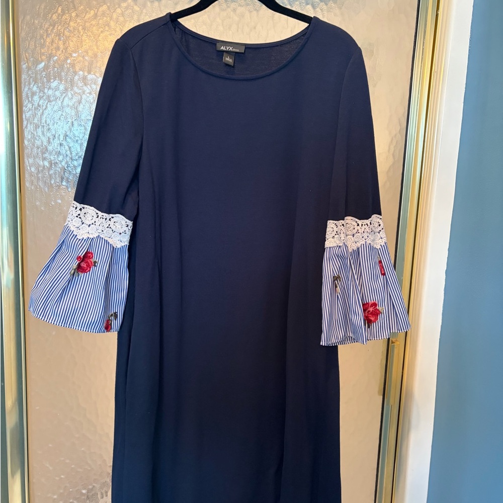 Alyx Navy Dress with Striped Floral Sleeves